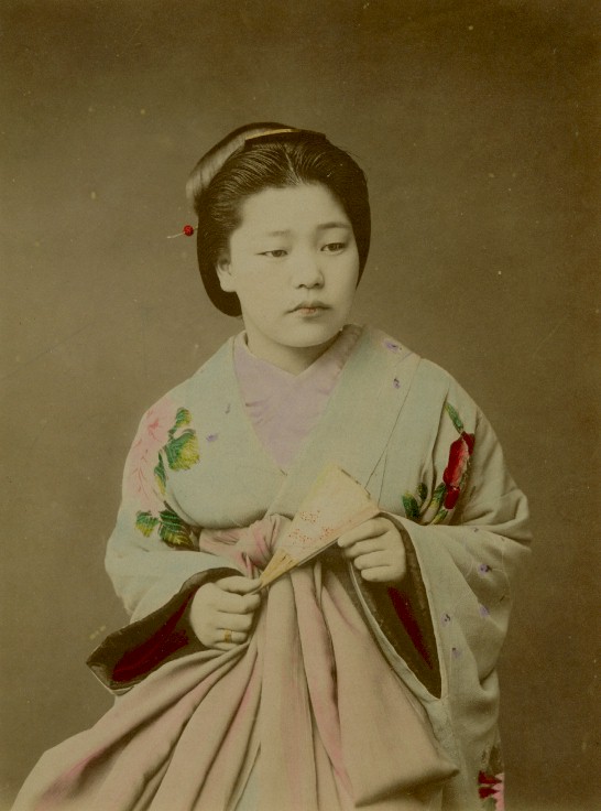 ﻿geisha With A Fan Japan 1875 19th Century Original Photographs