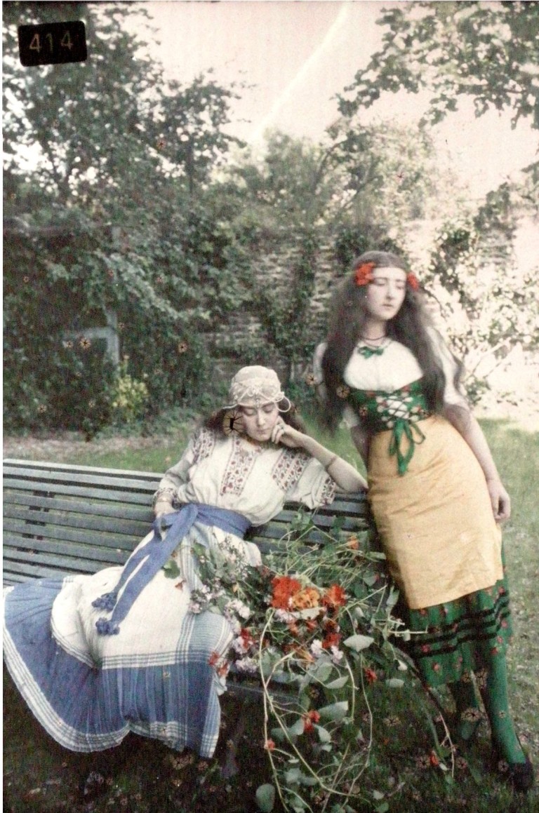 Autochrome of two young women in traditional costume | 19th Century